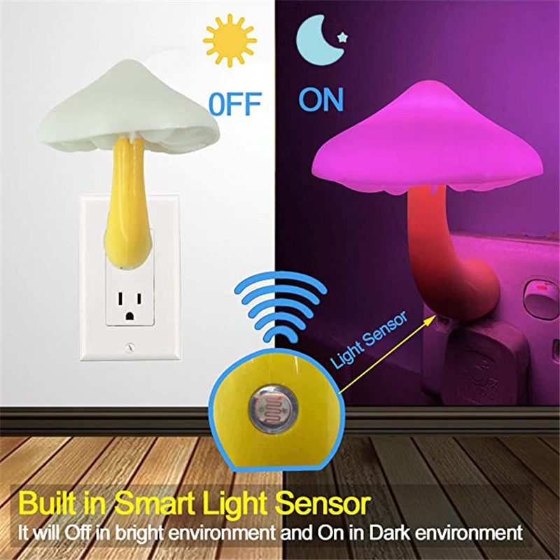 GlowMush™ LED Night Light – Auto Sensor Mushroom Wall Lamp for Cozy Home Decor